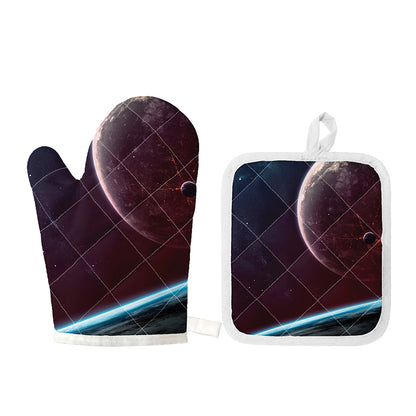 Cosmic Space Print Oven Mitt And Pot Holder Set