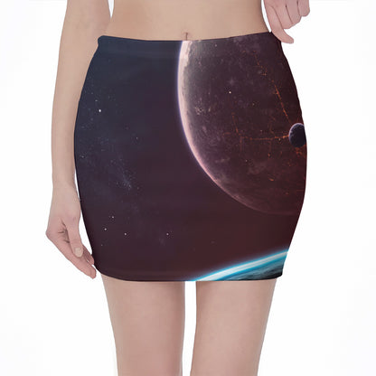 Cosmic Space Print Pencil Mini Skirt