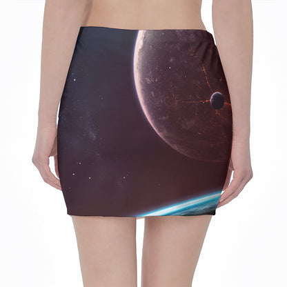 Cosmic Space Print Pencil Mini Skirt