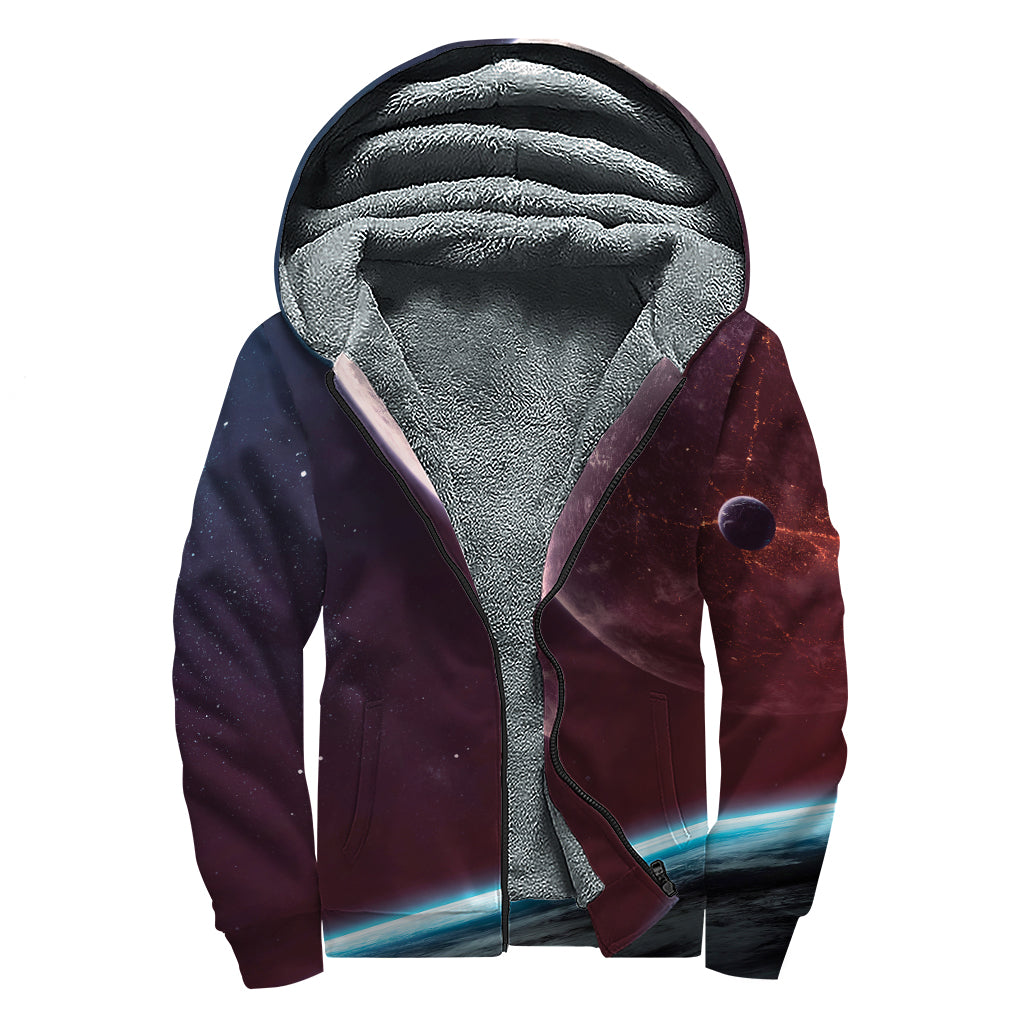Cosmic Space Print Sherpa Lined Zip Up Hoodie
