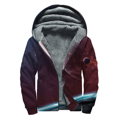 Cosmic Space Print Sherpa Lined Zip Up Hoodie