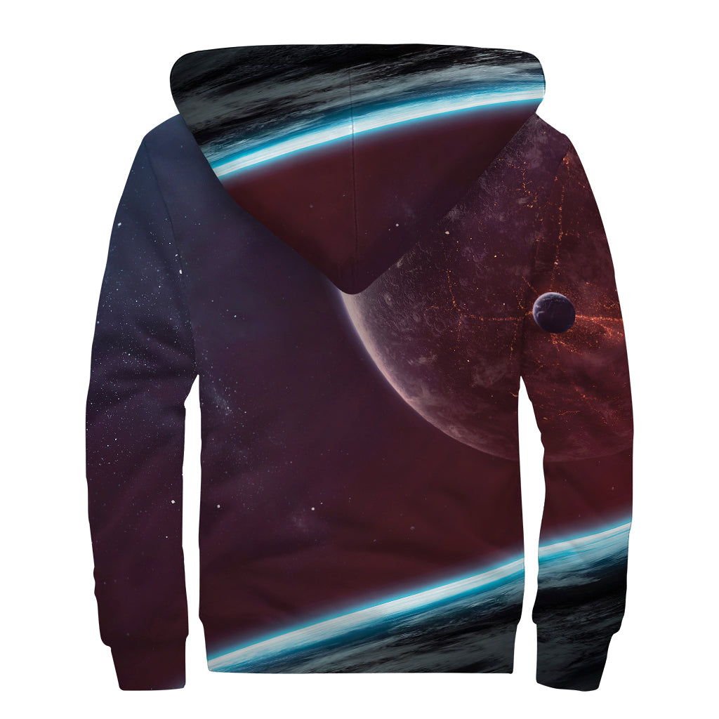 Cosmic Space Print Sherpa Lined Zip Up Hoodie