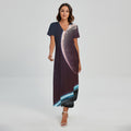 Cosmic Space Print Short Sleeve Maxi Dress