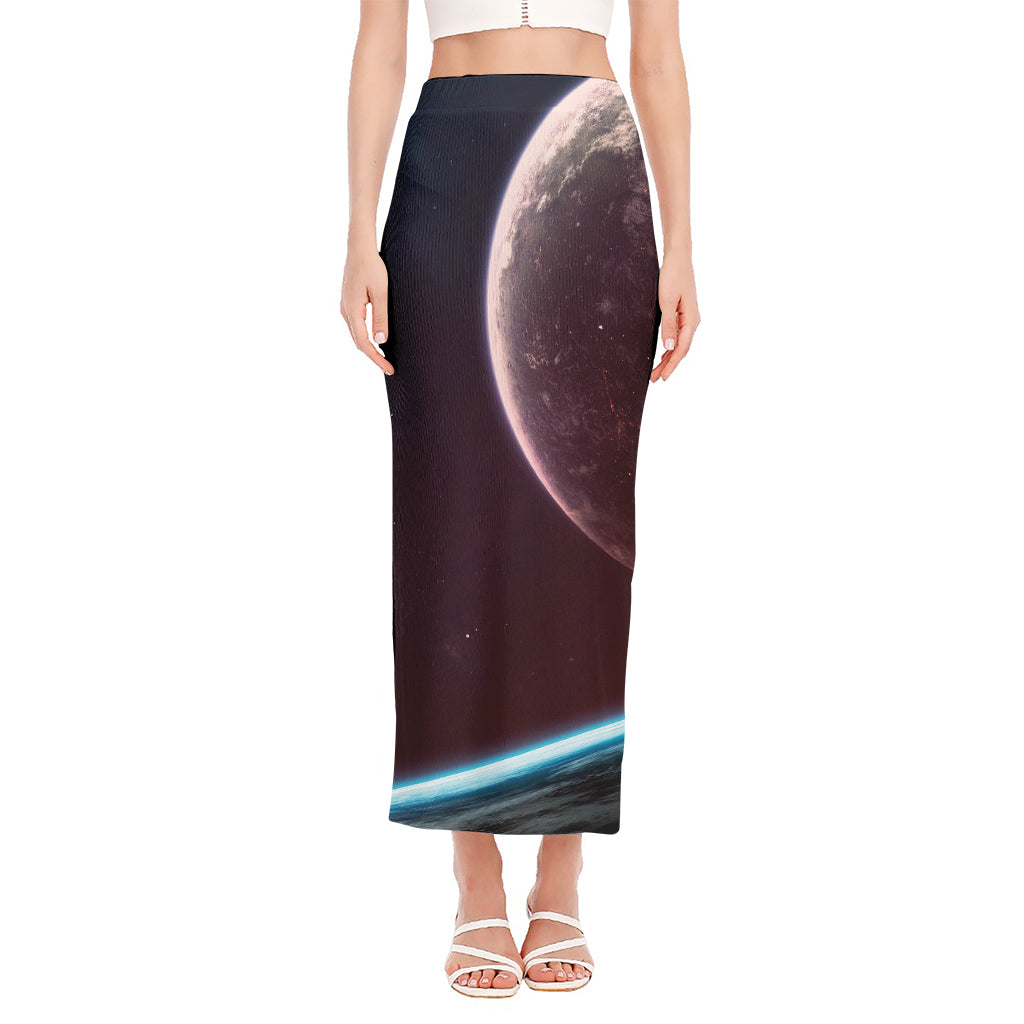 Cosmic Space Print Side Slit Maxi Skirt