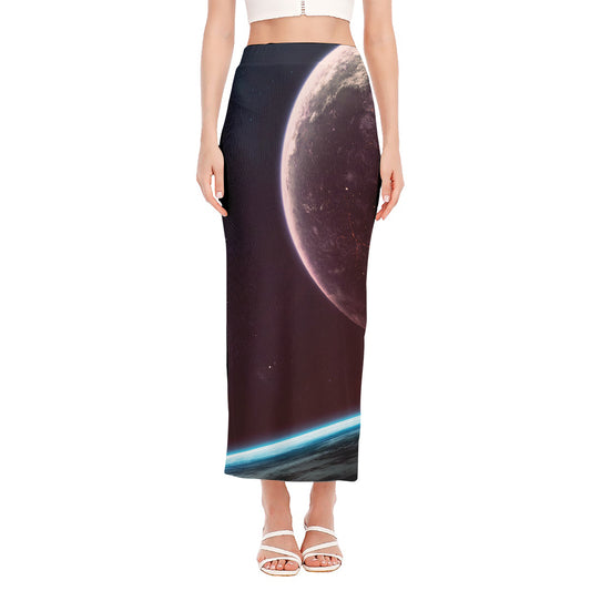 Cosmic Space Print Side Slit Maxi Skirt