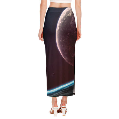 Cosmic Space Print Side Slit Maxi Skirt