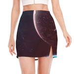 Cosmic Space Print Side Slit Mini Skirt