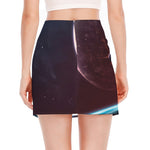 Cosmic Space Print Side Slit Mini Skirt
