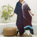 Cosmic Space Print Silk V-Neck Kaftan Dress
