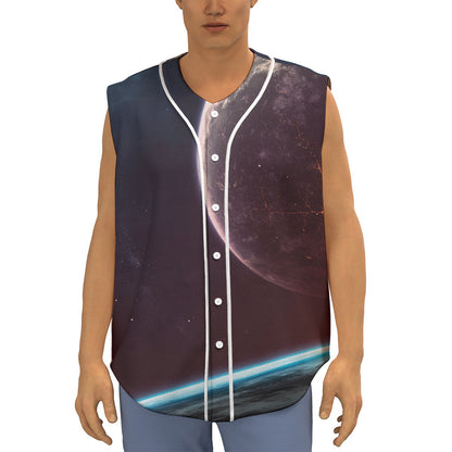 Cosmic Space Print Sleeveless Baseball Jersey