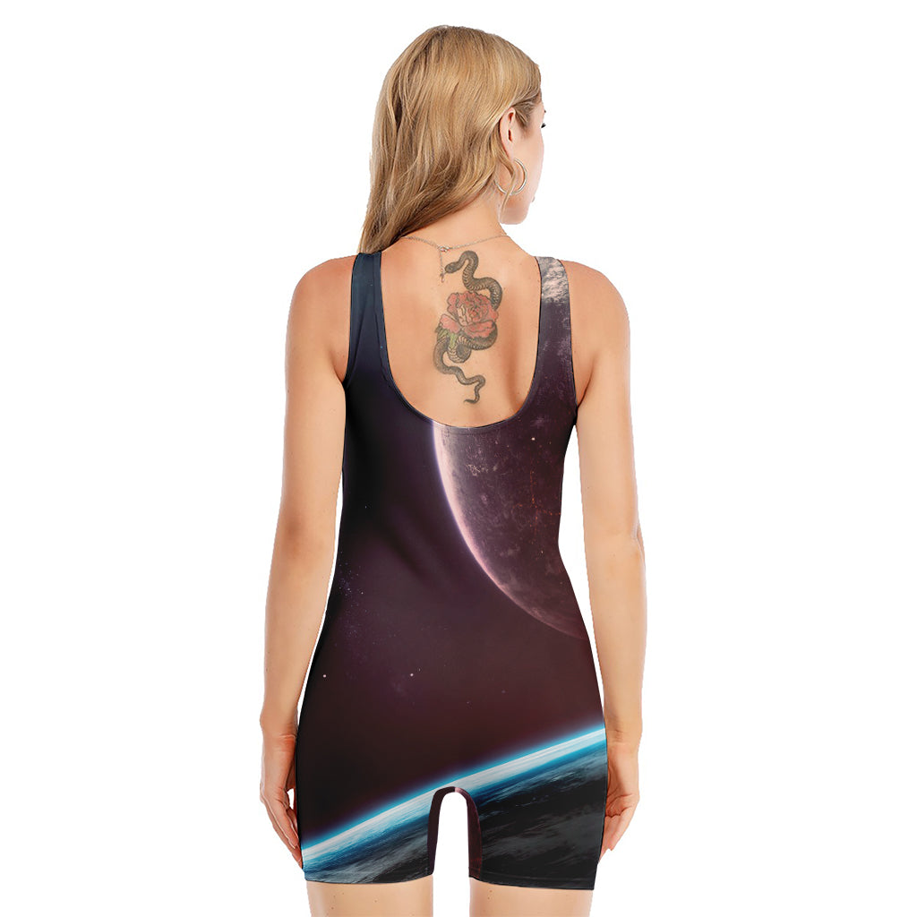 Cosmic Space Print Sleeveless One Piece Swimsuit