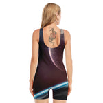 Cosmic Space Print Sleeveless One Piece Swimsuit