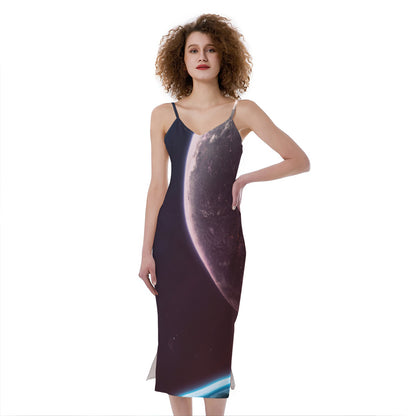 Cosmic Space Print Slim Fit Midi Cami Dress