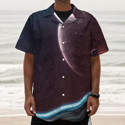 Cosmic Space Print Textured Short Sleeve Shirt