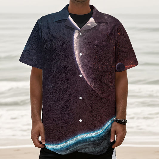 Cosmic Space Print Textured Short Sleeve Shirt