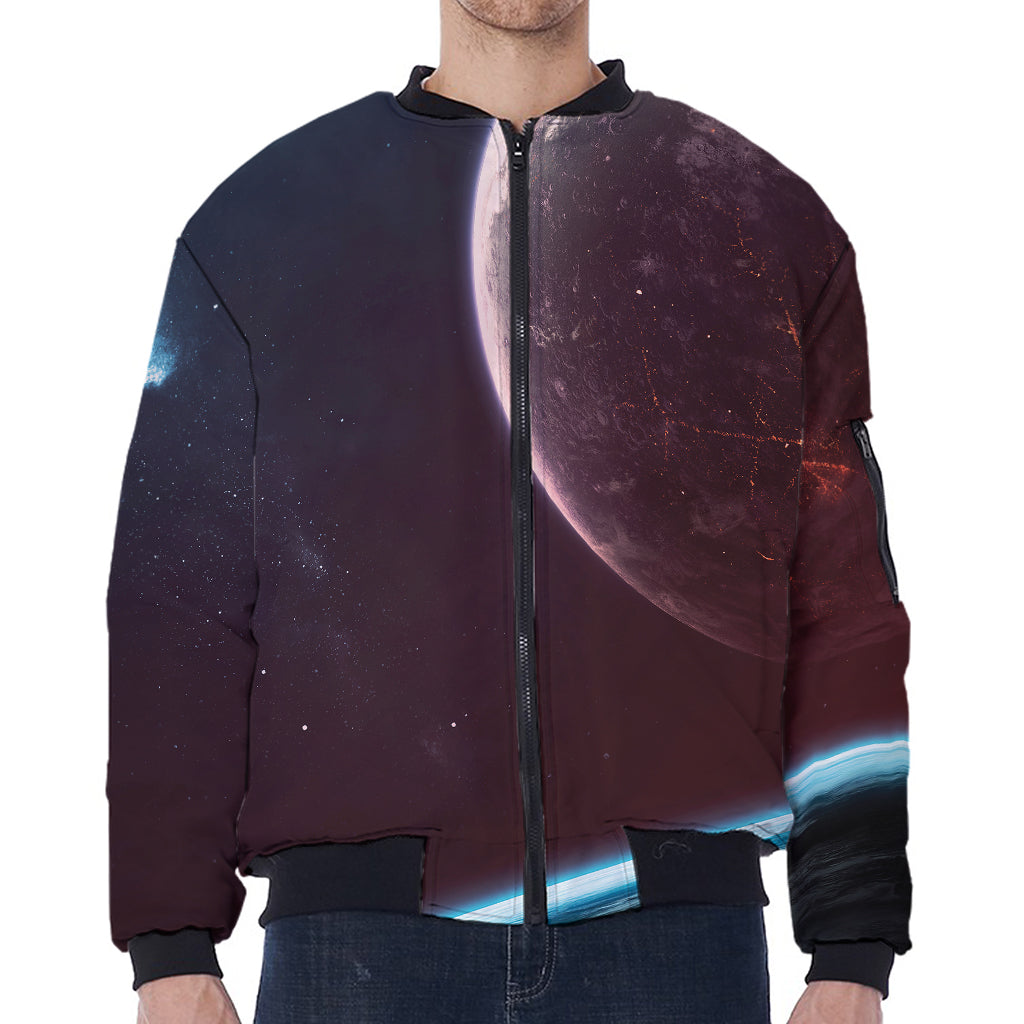 Cosmic Space Print Zip Sleeve Bomber Jacket