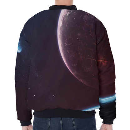 Cosmic Space Print Zip Sleeve Bomber Jacket