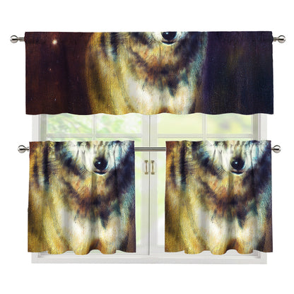 Cosmic Wolf Portrait Print 3 Piece Kitchen Curtains