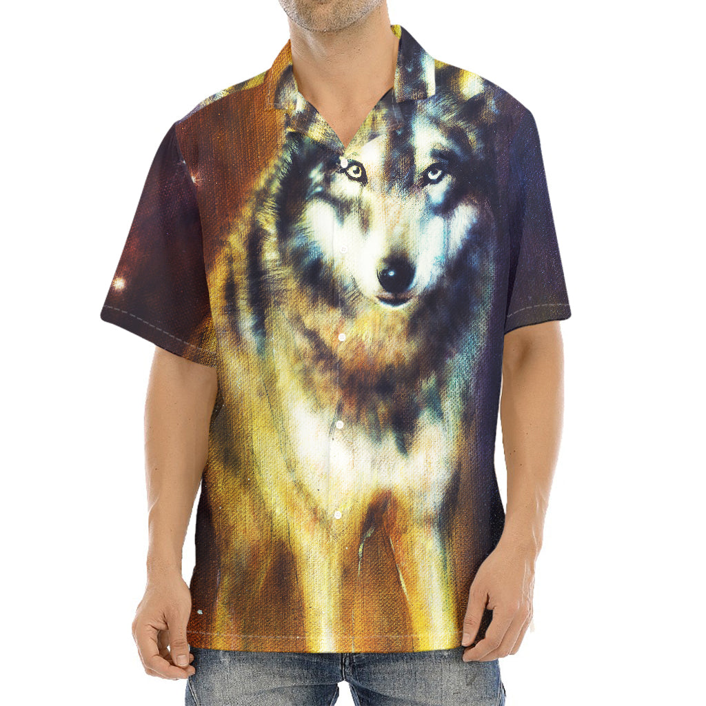 Cosmic Wolf Portrait Print Aloha Shirt