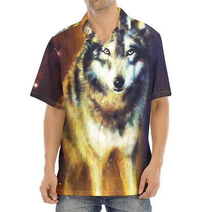 Cosmic Wolf Portrait Print Aloha Shirt