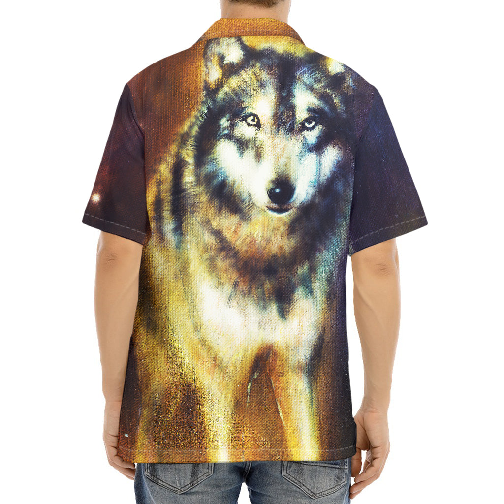 Cosmic Wolf Portrait Print Aloha Shirt