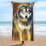 Cosmic Wolf Portrait Print Beach Towel
