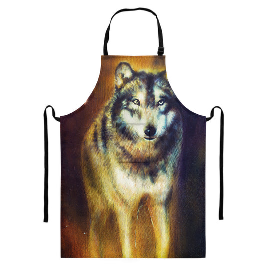 Cosmic Wolf Portrait Print Bib Apron With Pocket