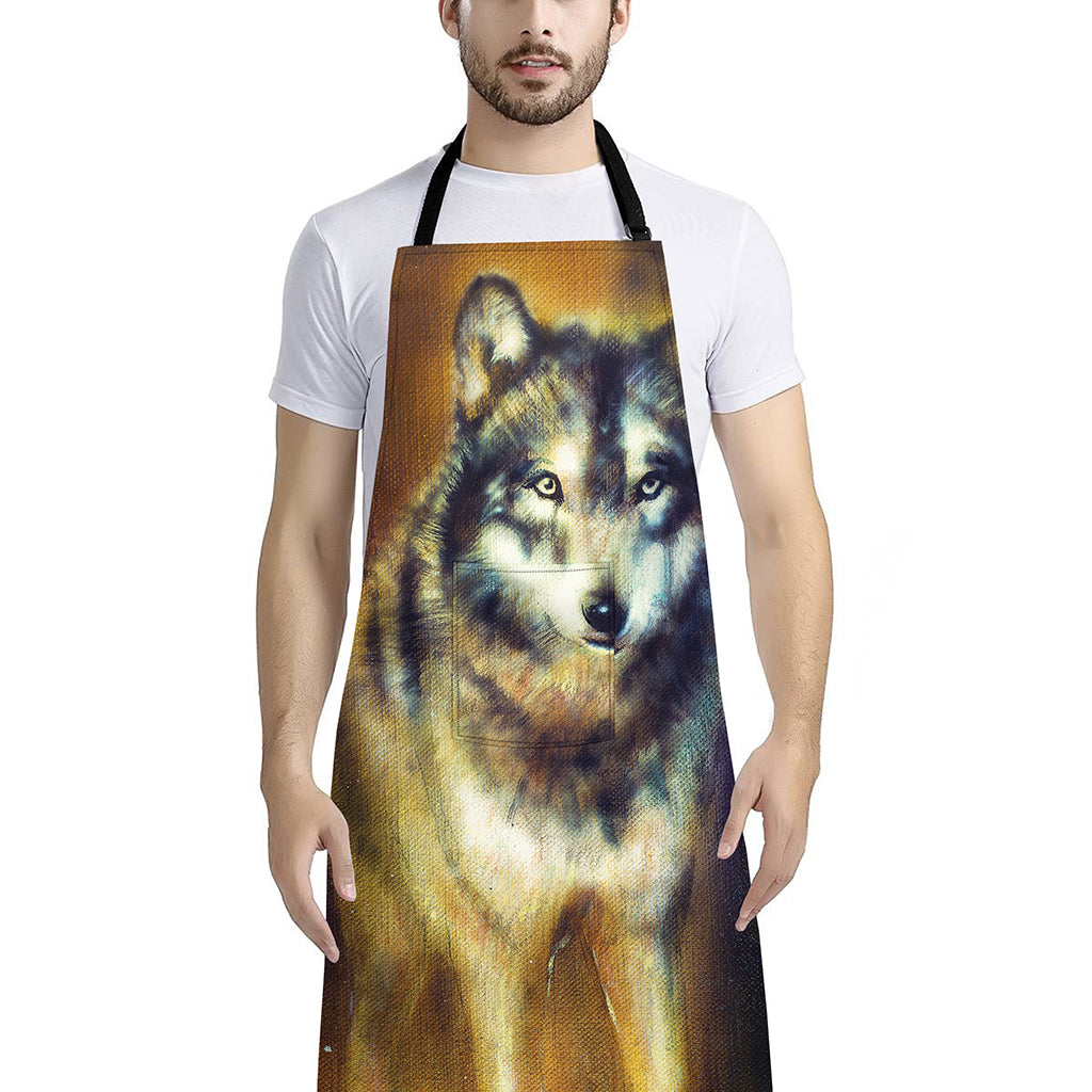 Cosmic Wolf Portrait Print Bib Apron With Pocket