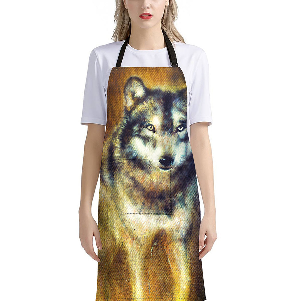 Cosmic Wolf Portrait Print Bib Apron With Pocket