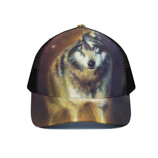 Cosmic Wolf Portrait Print Black Mesh Trucker Cap