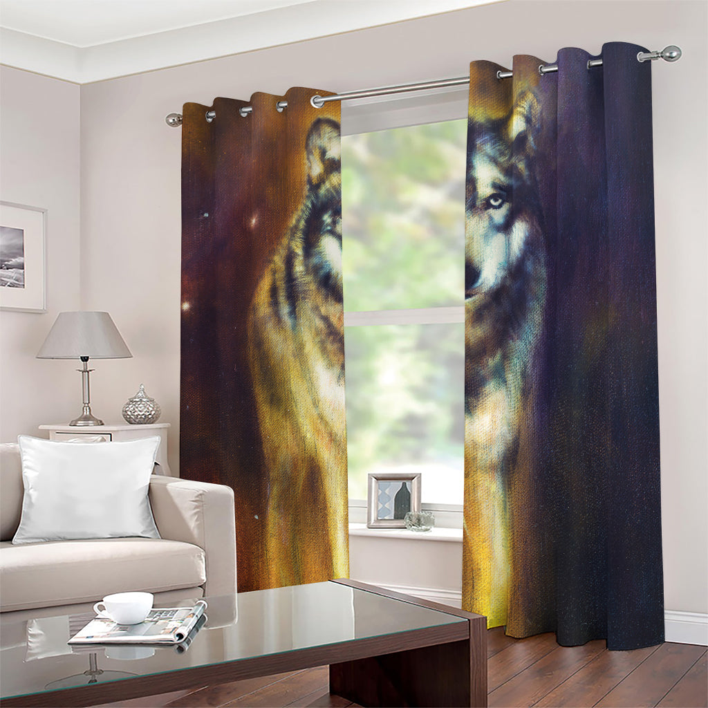 Cosmic Wolf Portrait Print Blackout Grommet Curtains