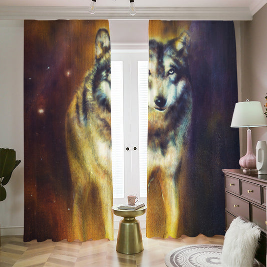 Cosmic Wolf Portrait Print Blackout Pencil Pleat Curtains