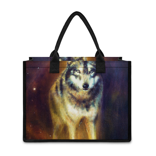 Cosmic Wolf Portrait Print Canvas Tote Bag
