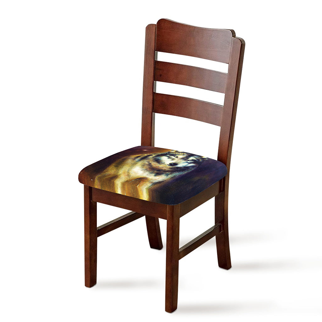 Cosmic Wolf Portrait Print Chair Cushion Cover