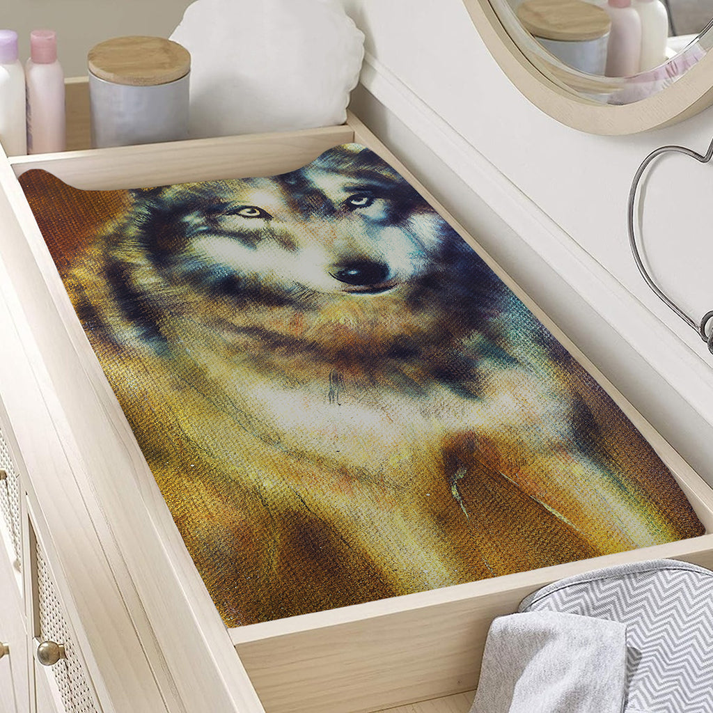 Cosmic Wolf Portrait Print Changing Pad Cover
