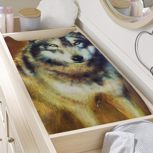 Cosmic Wolf Portrait Print Changing Pad Cover