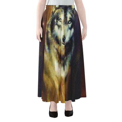 Cosmic Wolf Portrait Print Chiffon Maxi Skirt