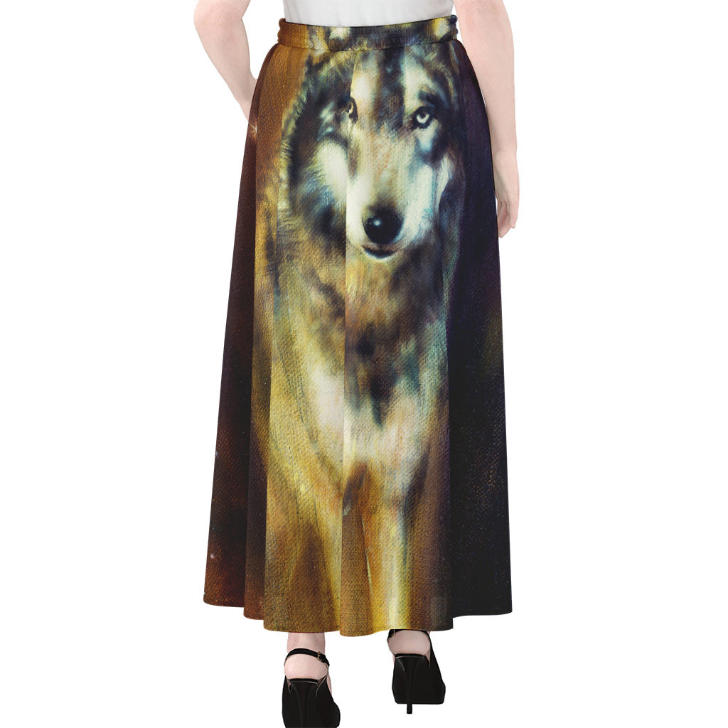 Cosmic Wolf Portrait Print Chiffon Maxi Skirt