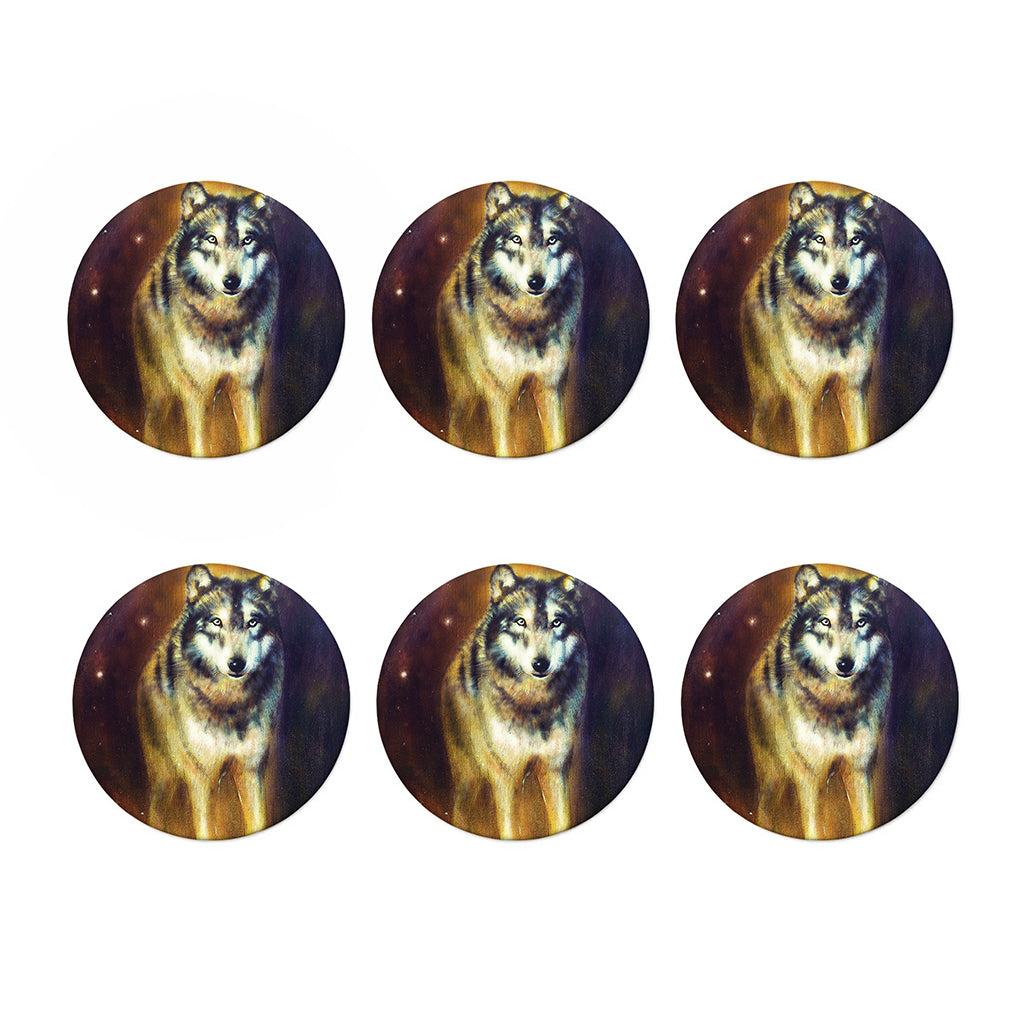 Cosmic Wolf Portrait Print Coaster Set
