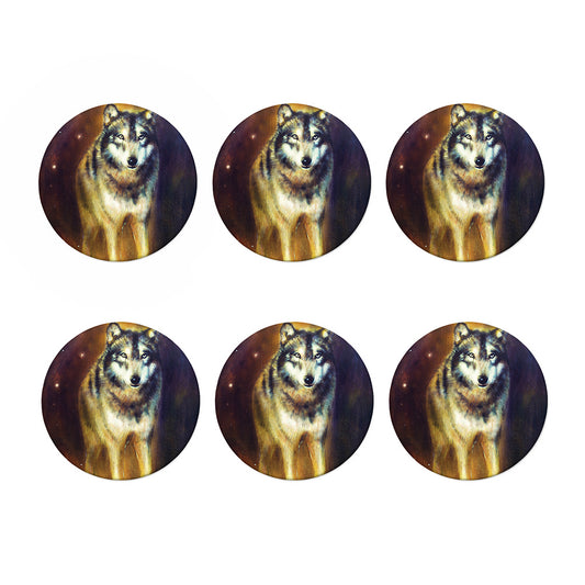 Cosmic Wolf Portrait Print Coaster Set
