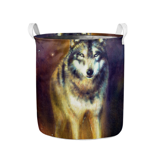 Cosmic Wolf Portrait Print Collapsible Laundry Basket