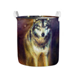 Cosmic Wolf Portrait Print Collapsible Laundry Basket