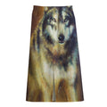 Cosmic Wolf Portrait Print Cotton Front Slit Maxi Skirt
