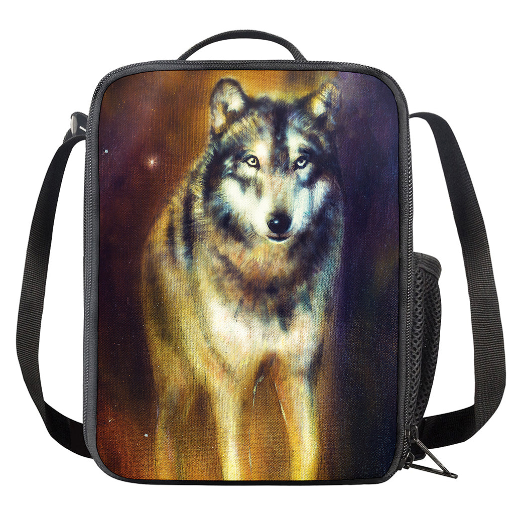Cosmic Wolf Portrait Print Crossbody Lunch Bag