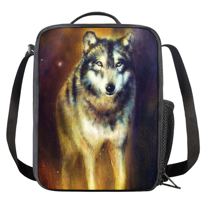 Cosmic Wolf Portrait Print Crossbody Lunch Bag