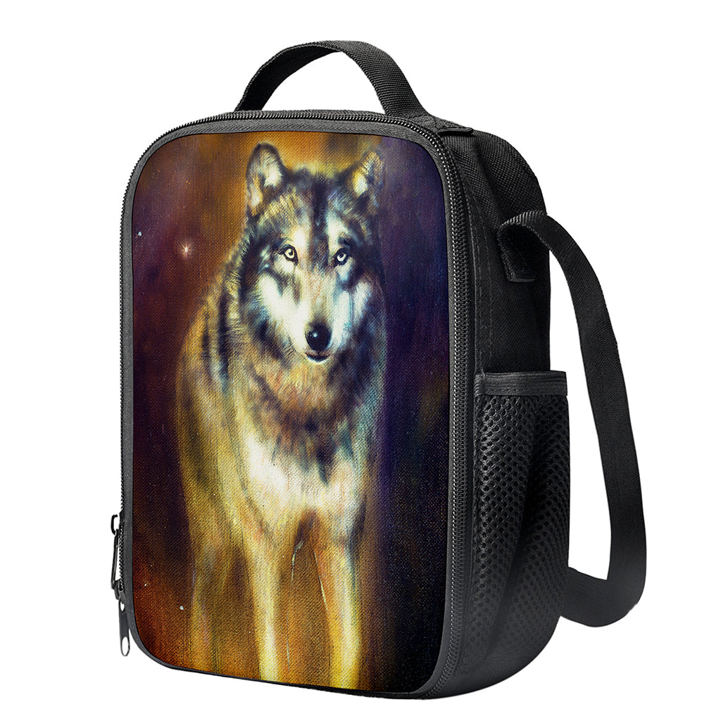 Cosmic Wolf Portrait Print Crossbody Lunch Bag