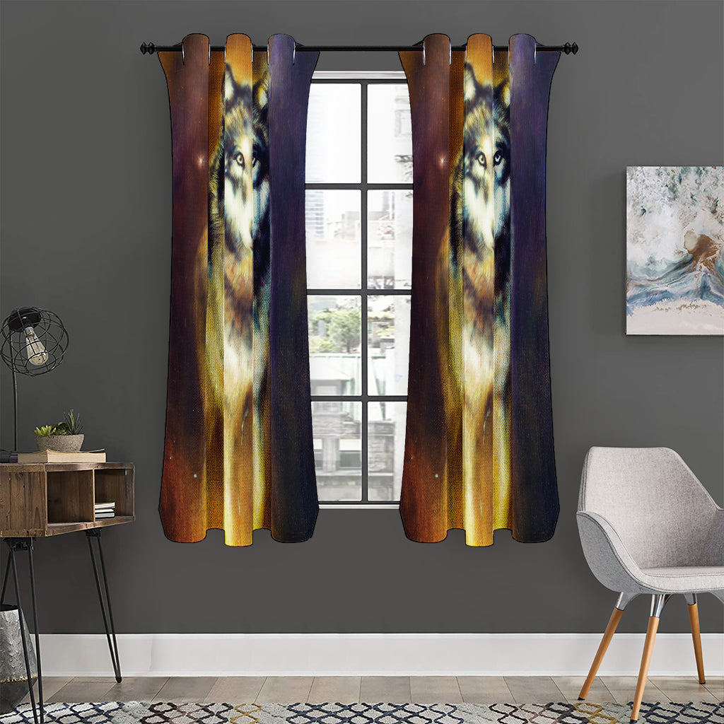 Cosmic Wolf Portrait Print Curtain