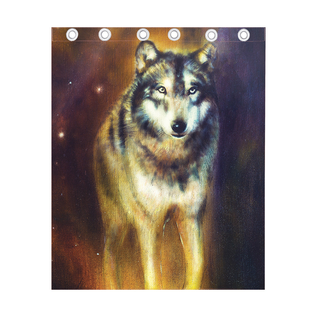 Cosmic Wolf Portrait Print Curtain