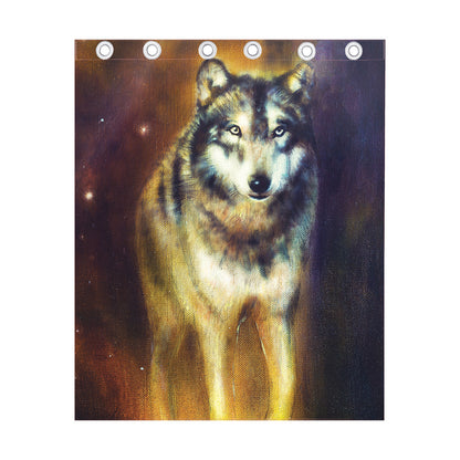 Cosmic Wolf Portrait Print Curtain