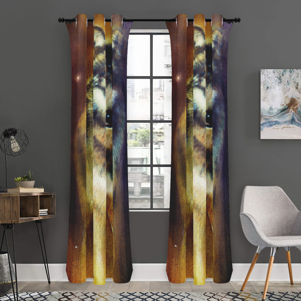 Cosmic Wolf Portrait Print Curtain